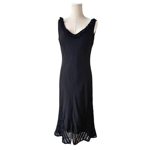 Vintage Y2K Aria Black Midi Dress with Ruffle Detailing (12) - Picture 1 of 13